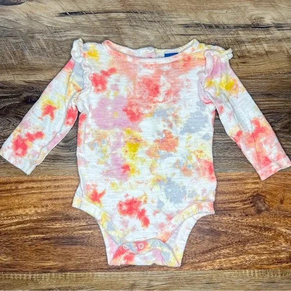 Old Navy Baby Girls Long Sleeve Ruffle Trim Tie Dye Bodysuit, Size 3-6M - Picture 1 of 10